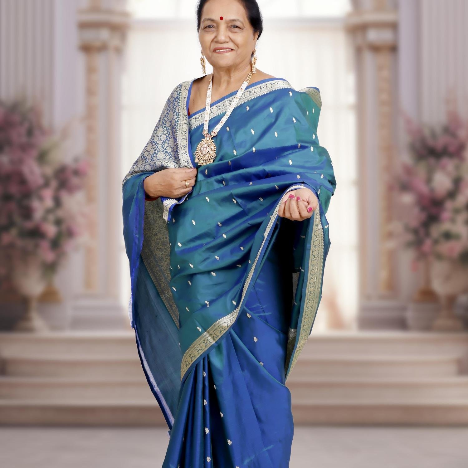 Dual Tone Green & Blue Katan Resham Kadwa Banarasi Silk Saree