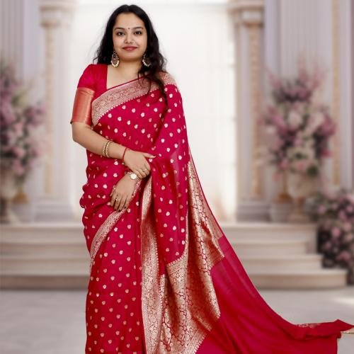 Pure Khaddi Moonga Banarasi Handloom Saree – Magenta