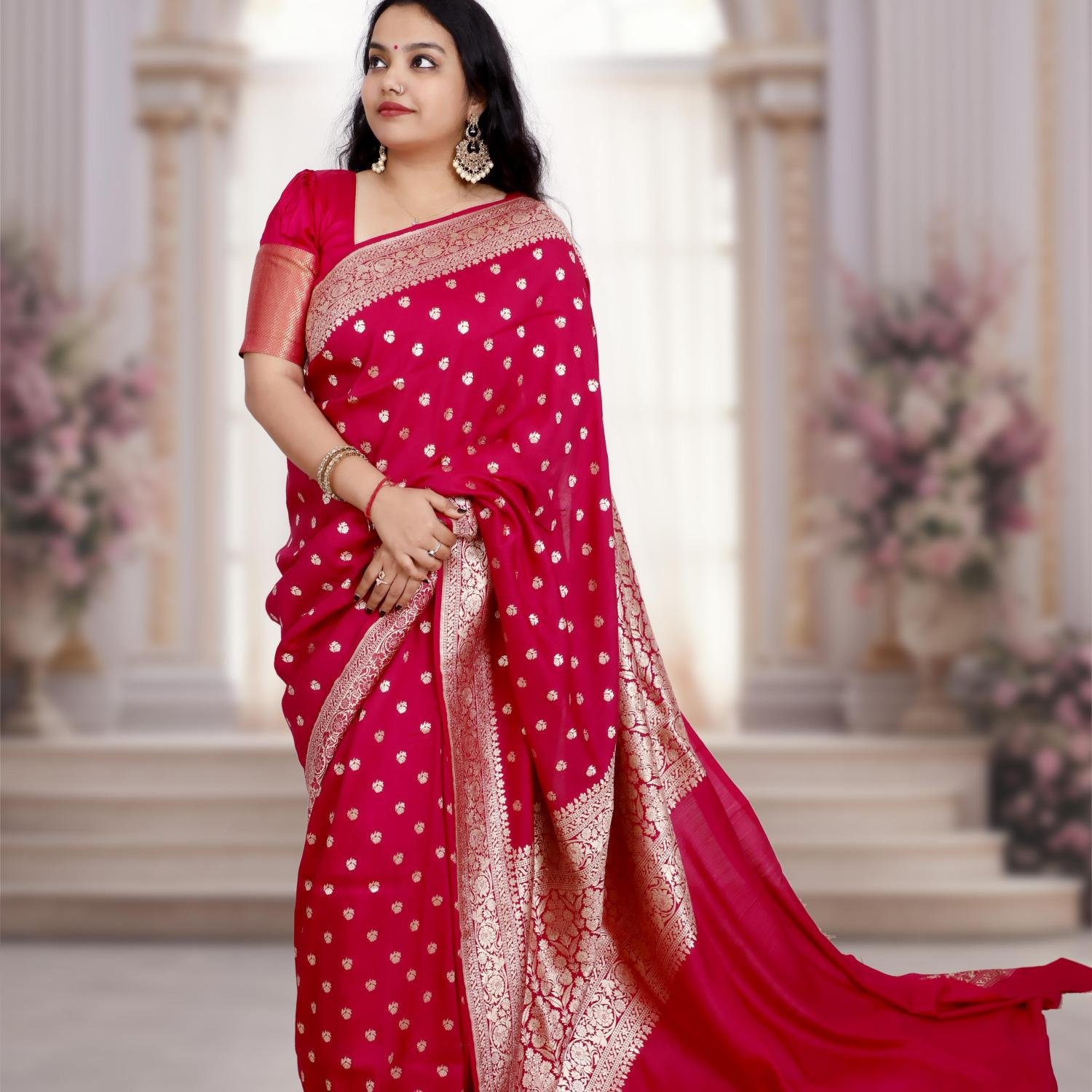 Pure Khaddi Moonga Banarasi Handloom Saree – Magenta