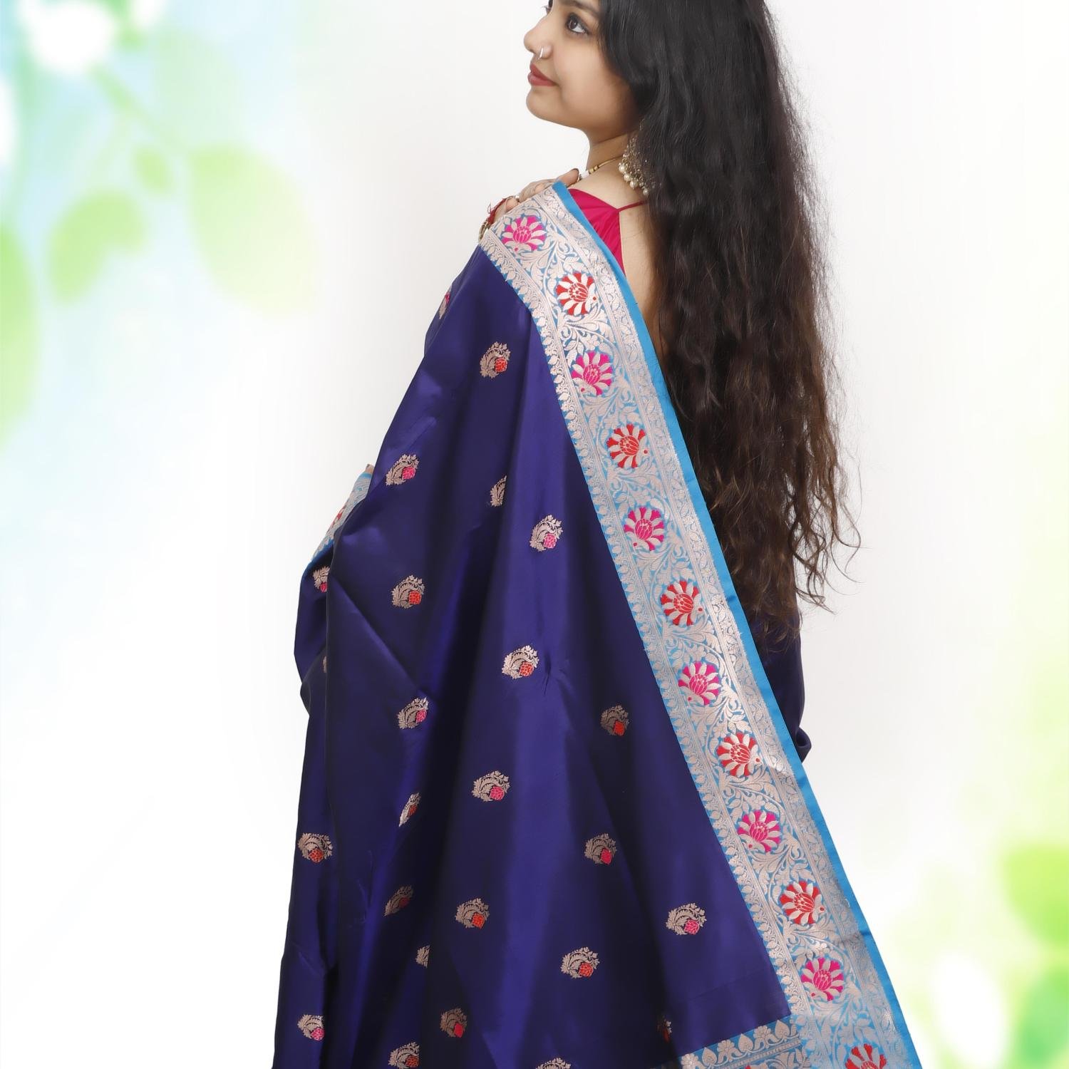 Pure Banarasi Katan Silk Saree with Kadwa Buti & Meenakari – Deep Blue
