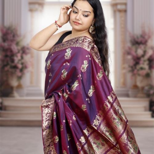 Swarnachari Silk Saree – Purple with Gold Zari Work