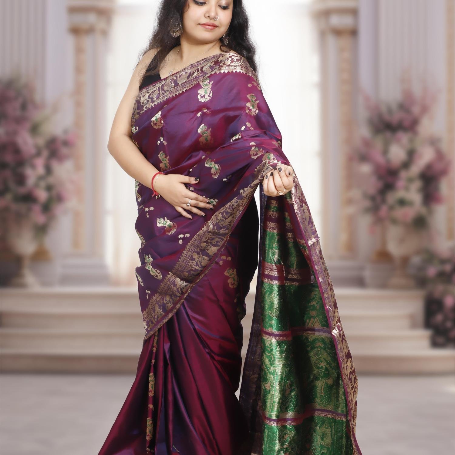 Swarnachari Silk Saree – Purple with Gold Zari Work