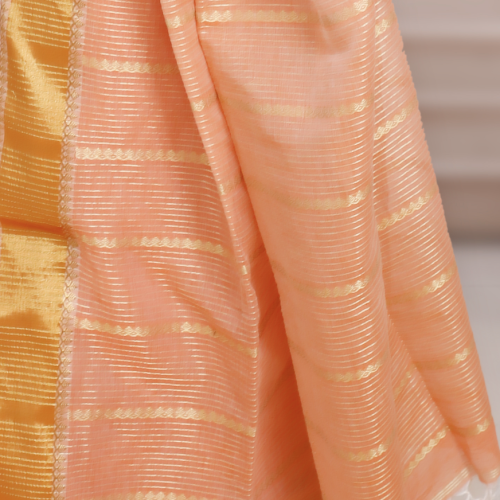 Handwoven Cotton Saree with Gold Zari Border – Peach