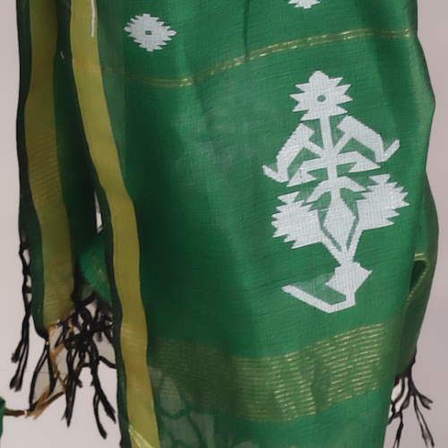 Handwoven Pure Mercerized Cotton Saree with Jacquard Pallu – Green