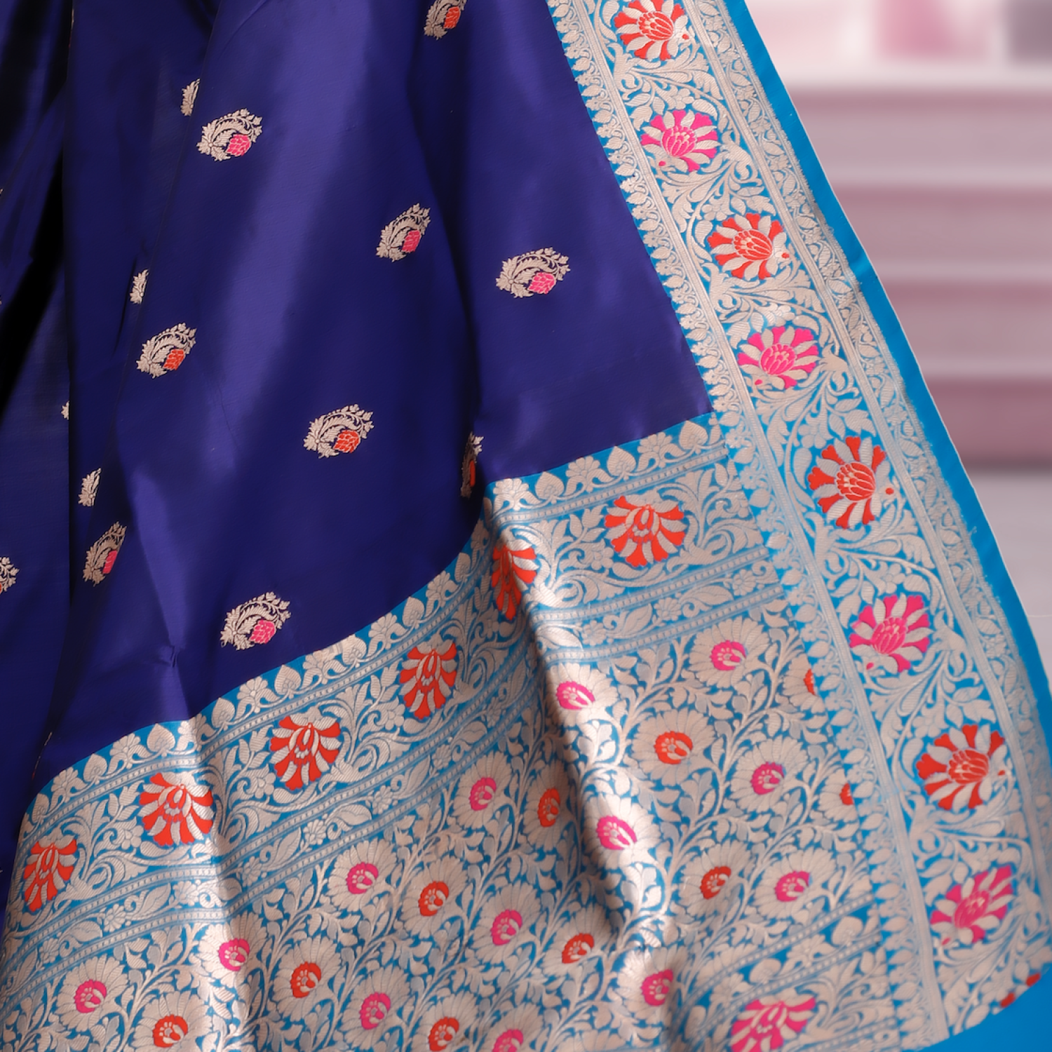 Pure Banarasi Katan Silk Saree with Kadwa Buti & Meenakari – Deep Blue