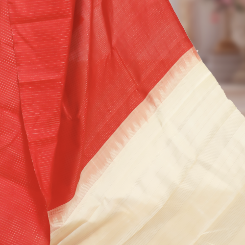 Handwoven Red & Beige Pure Zari Kanchipuram Mulberry Silk Saree Price