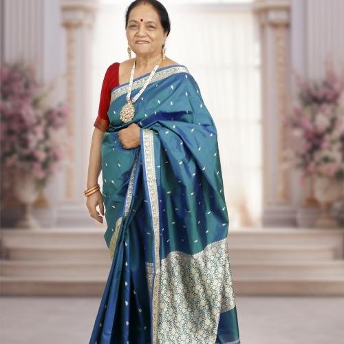 Dual Tone Green & Blue Katan Resham Kadwa Banarasi Silk Saree