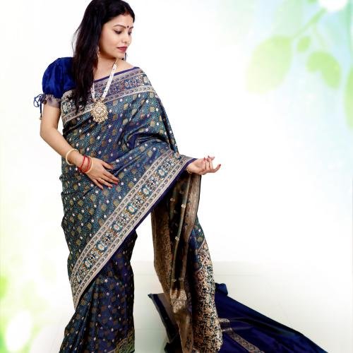 Tanchoi Jamawar Katan Banarasi Pure Silk Saree – Royal Blue