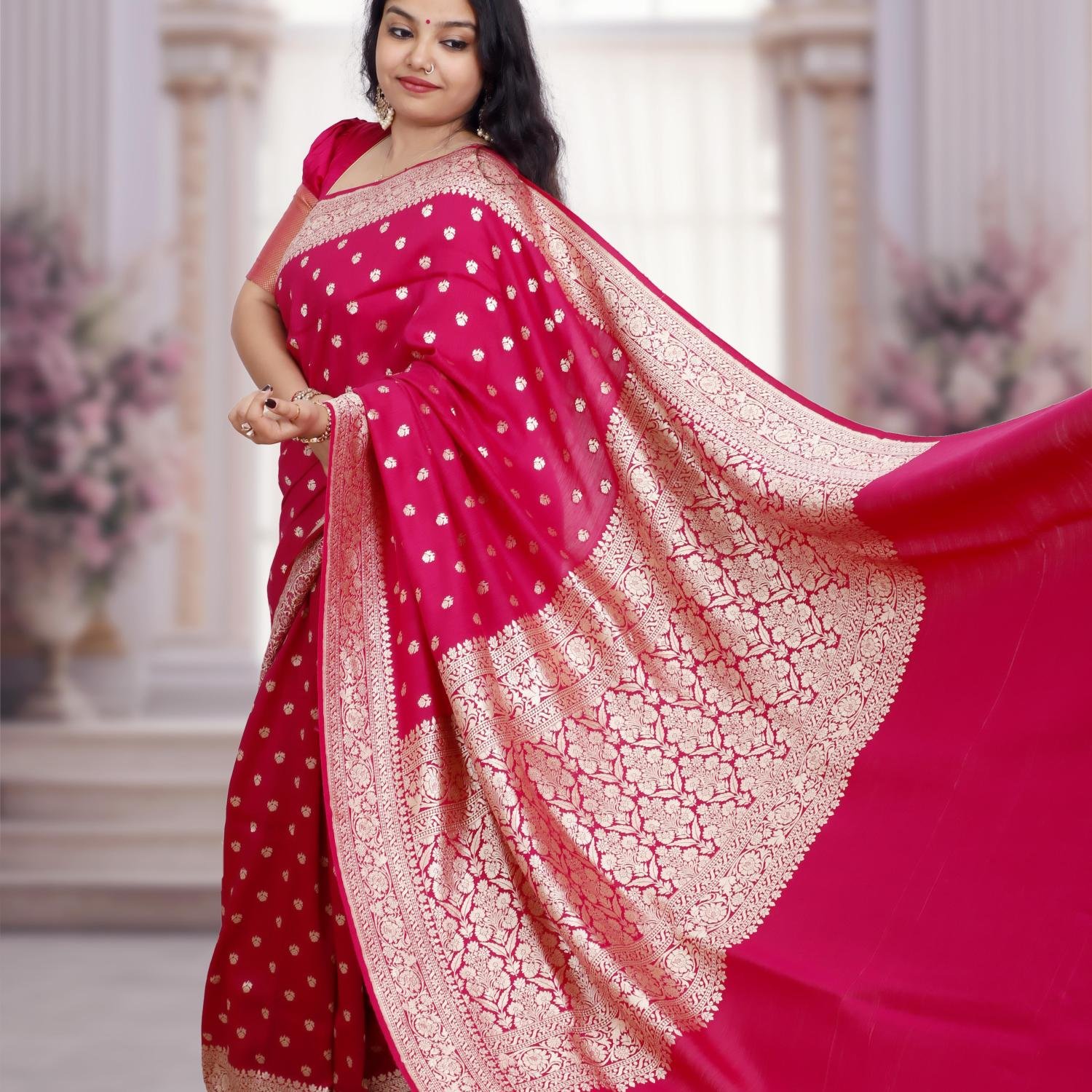 Pure Khaddi Moonga Banarasi Handloom Saree – Magenta