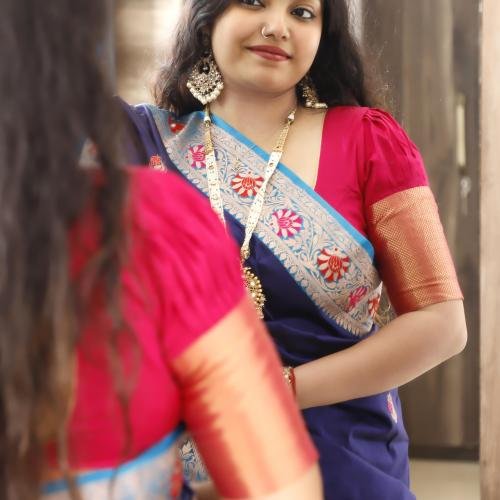 Pure Banarasi Katan Silk Saree with Kadwa Buti & Meenakari – Deep Blue