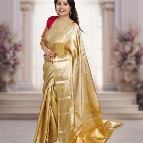 Handwoven Kanchipuram Silk Saree – Golden