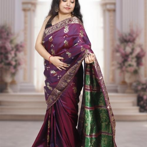 Swarnachari Silk Saree – Purple with Gold Zari Work