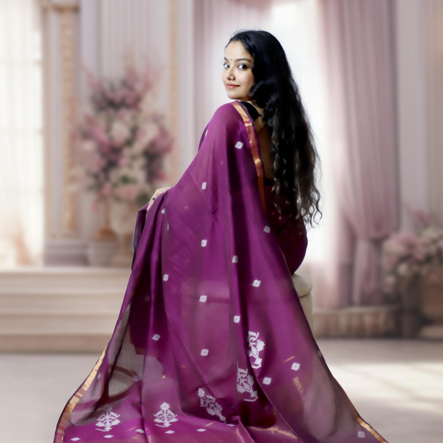 Handwoven Pure Mercerized Cotton Saree with Jacquard Pallu – Jamun