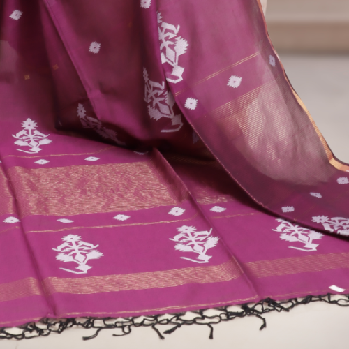Handwoven Pure Mercerized Cotton Saree with Jacquard Pallu – Jamun