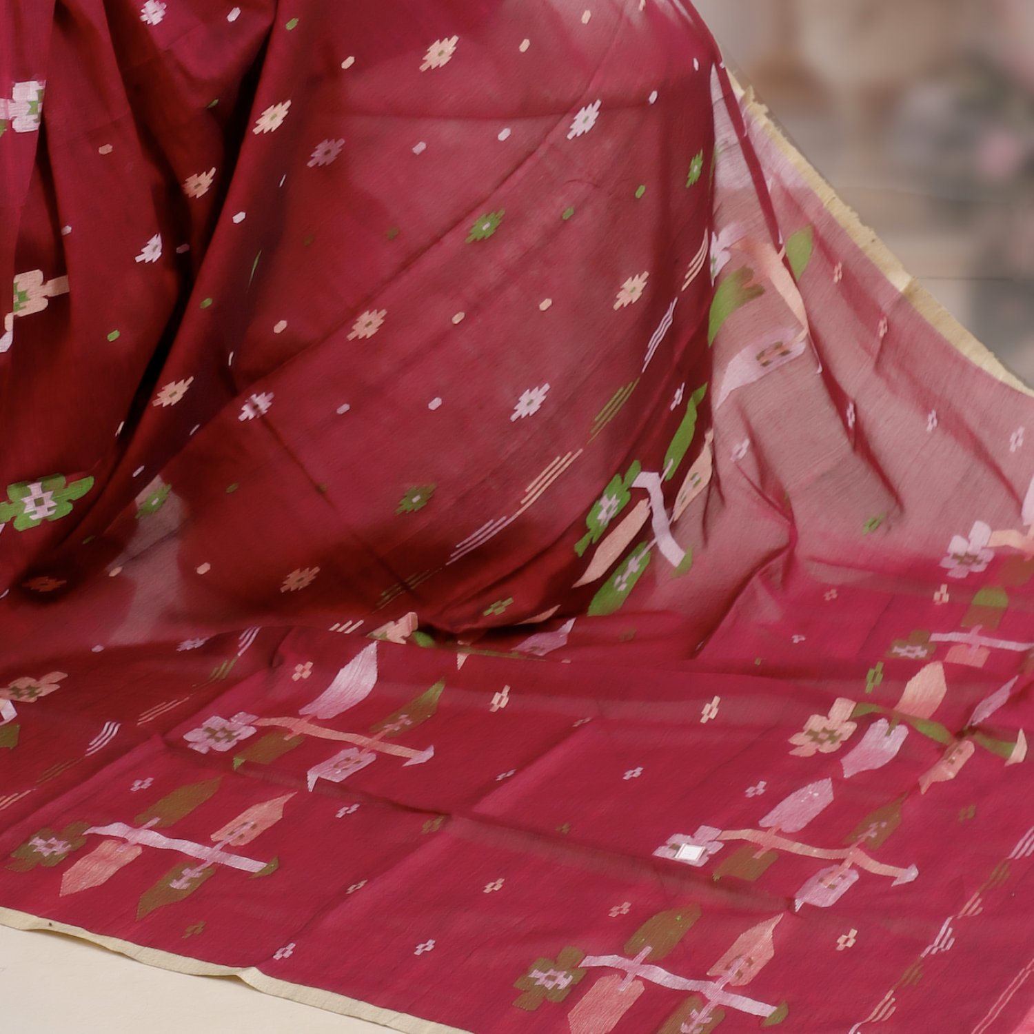 Premium Pure Cotton Handwoven Jamdani Saree – Needle Work in Jamun Pink