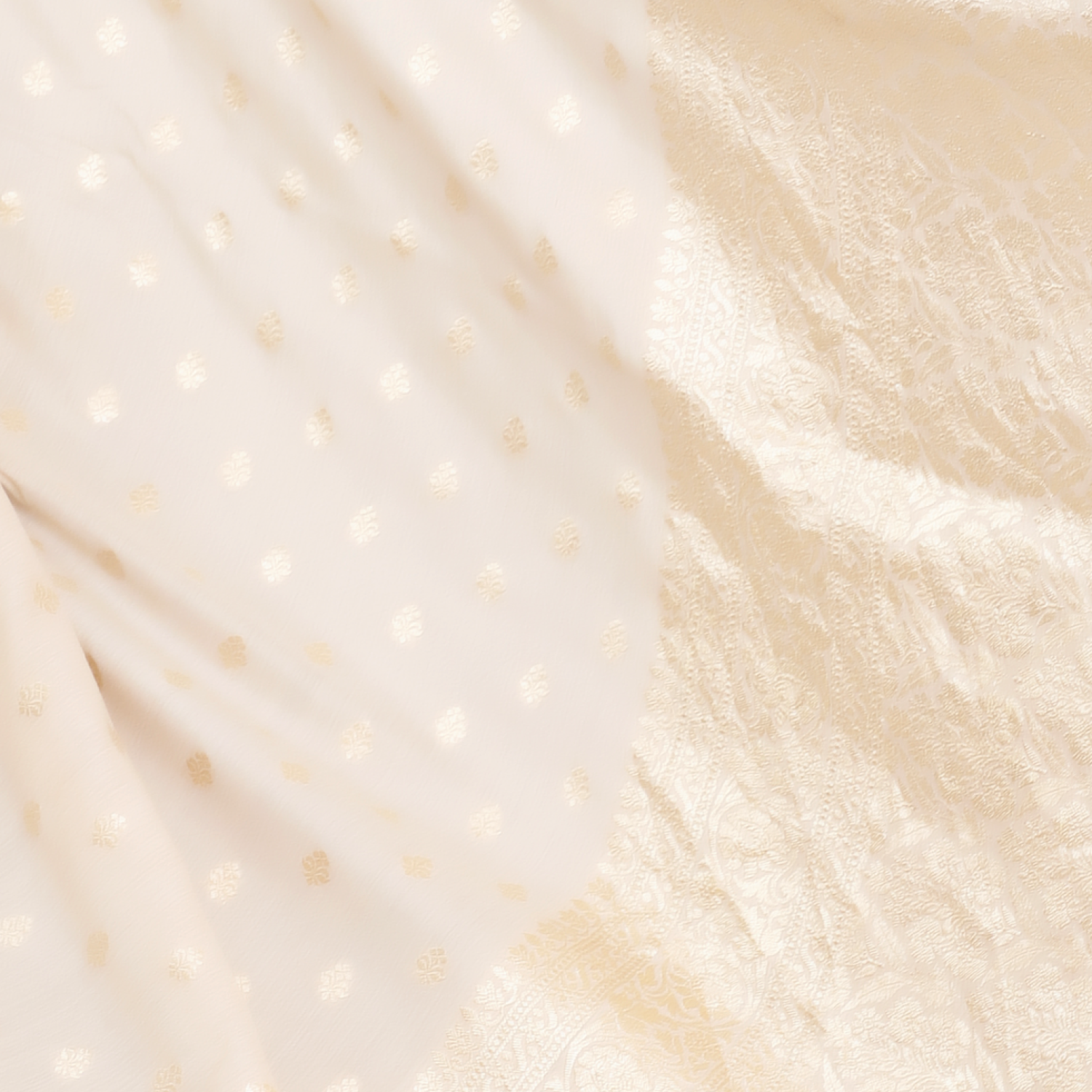 Pure Khaddi Moonga Banarasi Handloom Saree – Ivory (Dyeable)