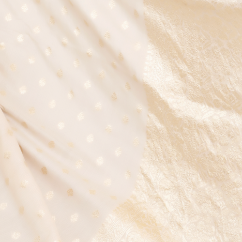 Pure Khaddi Moonga Banarasi Handloom Saree – Ivory (Dyeable)