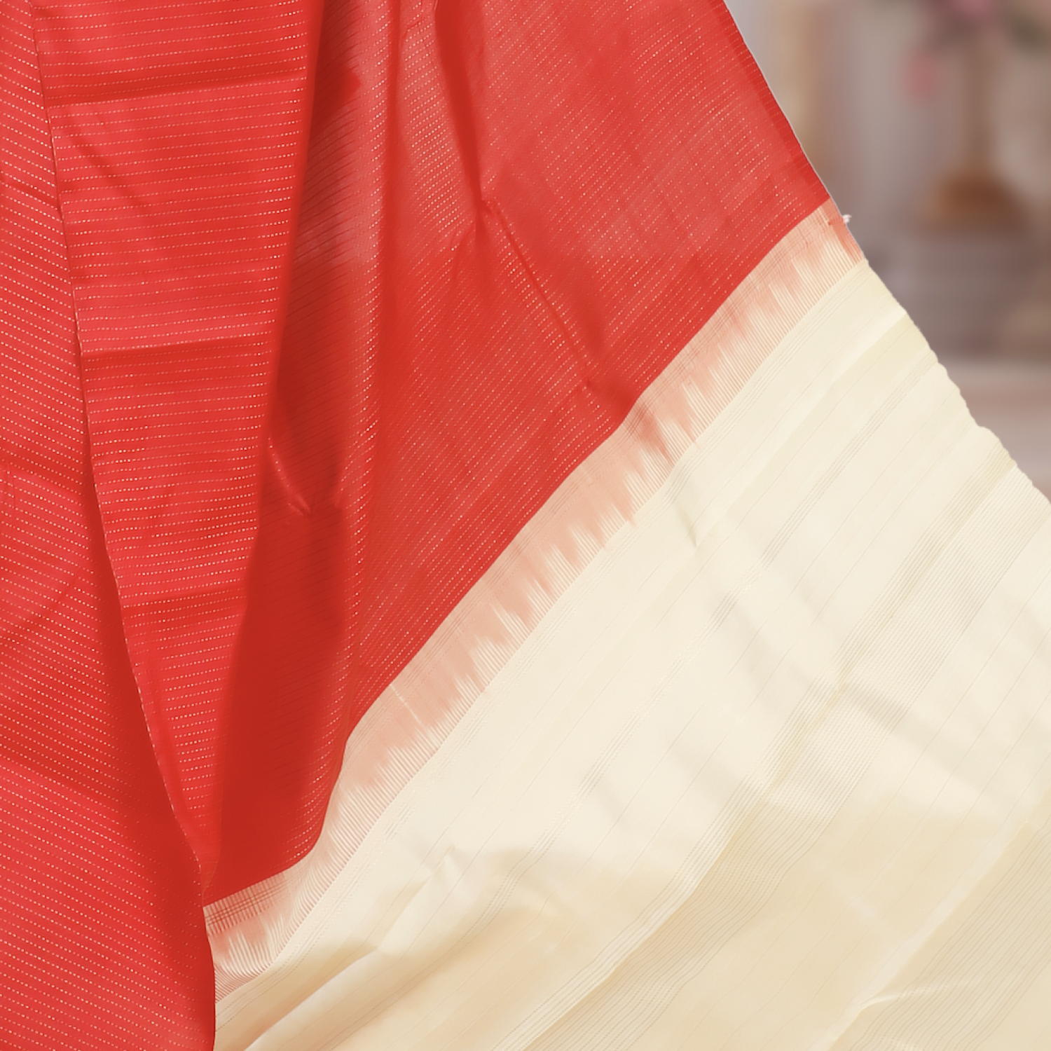 Handwoven Red & Beige Pure Zari Kanchipuram Mulberry Silk Saree Price