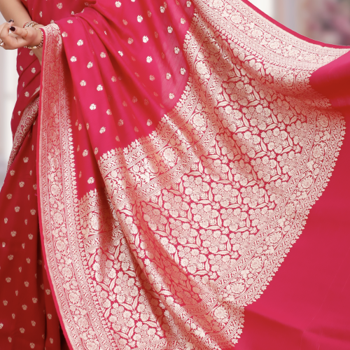 Pure Khaddi Moonga Banarasi Handloom Saree – Magenta