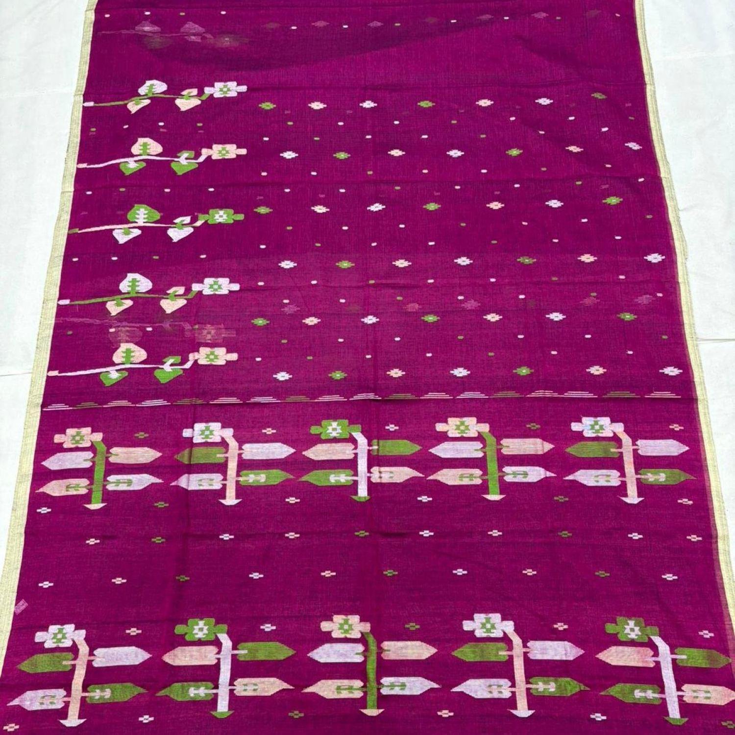 Premium Pure Cotton Handwoven Jamdani Saree – Needle Work in Jamun Pink